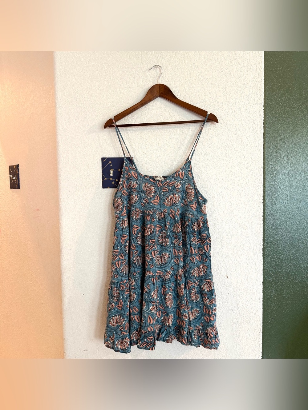 Natural Life Womens Dress Blue Peach Floral Spaghetti Strap Smocked Back Size XL